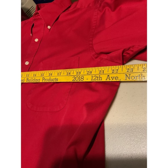 IZOD Mens Red Twill Button Down Shirt Wrinkle Free Large 16 32/33 Long Sleeve - Picture 4 of 7